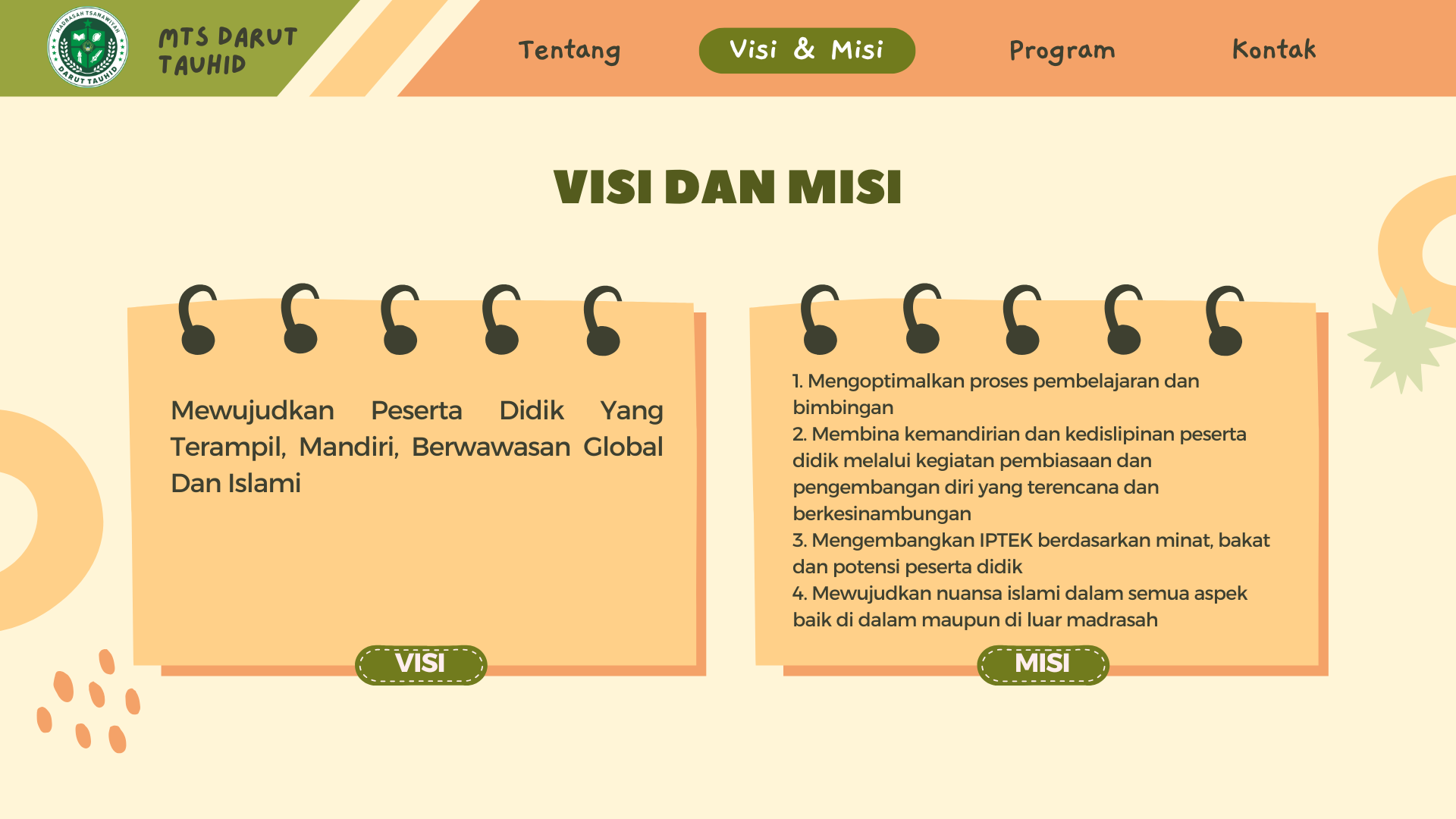 Visi Misi MTs Darut Tauhid